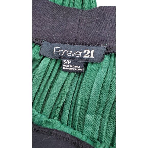 Forever21 Sm Retro Trousers Pleated Wide-leg Pants Elastic Waistband Green - Picture 8 of 10